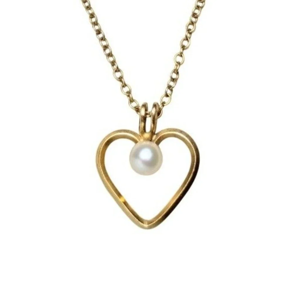 Vintage 14k GF Gold Filled Cultured Pearl Heart Pendant Necklace